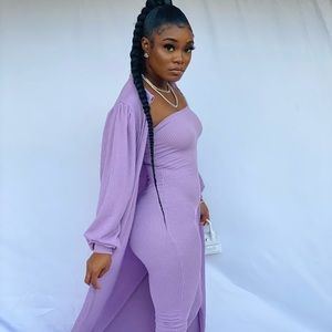 Lavender jumpsuit and long cardigan